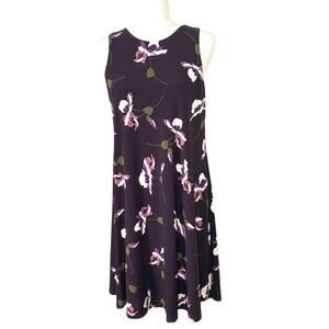 Lauren Ralph Lauren Stretch Jersey Trapeze Tank Dress Women's 8 Plum Floral